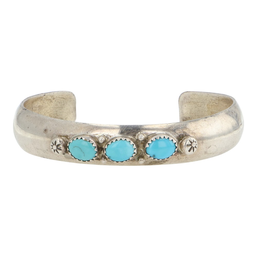Navajo Kingman Turquoise Cuff Bracelet: Sterling Silver | Genuine Kingman Turquoise | Navajo Kingman Turquoise Cuff Bracelet | Navajo Native American Southwest Indian Jewelry | Good (no breaks or damages) | Approximate Weight: 17 Grams | Br