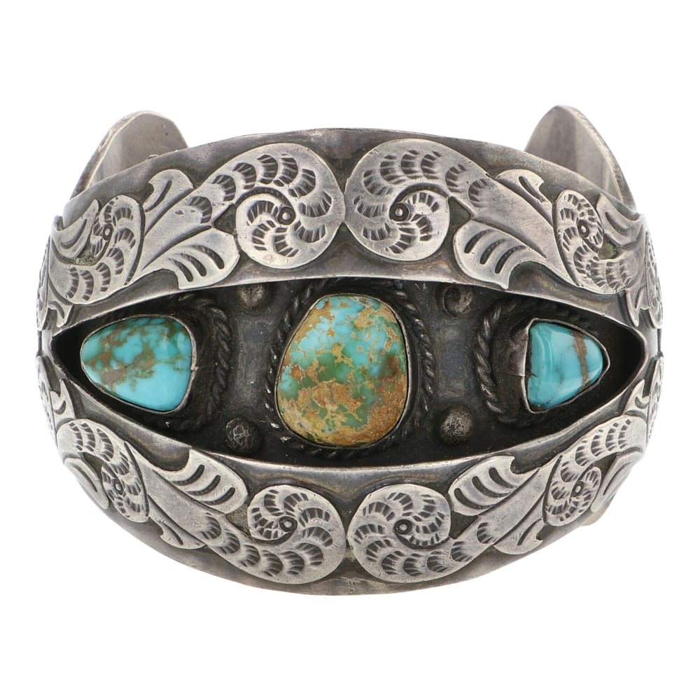 Robert Nez 1970's Vintage High Grade Nevada Turquoise Shadow Box Cuff Bracelet (1 of 3)