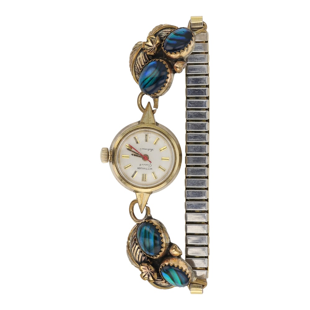 Vintage Navajo Sterling Silver r& Gold Filled Paua Shell Watch Bracelet (1 of 2)