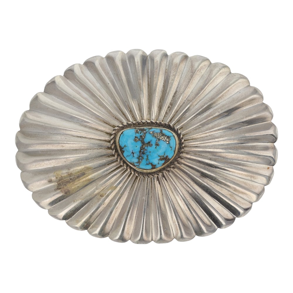 Ray Adakai Navajo Ithaca Peak Turquoise Belt Buckle (1 of 2)