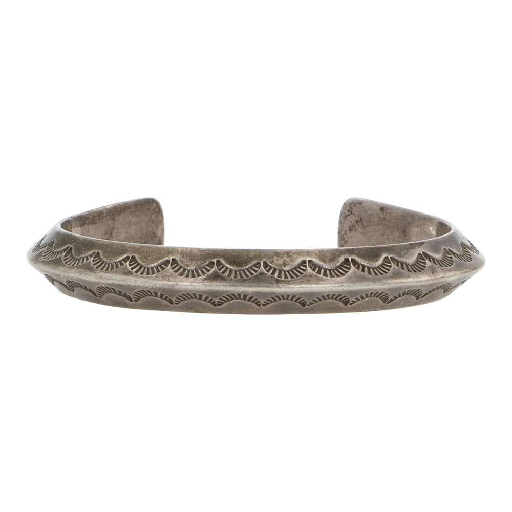 Raquel & Leanord Hurley Navajo Heavy Triangle Wire Stamp-Work Cuff Bracelet (1 of 4)