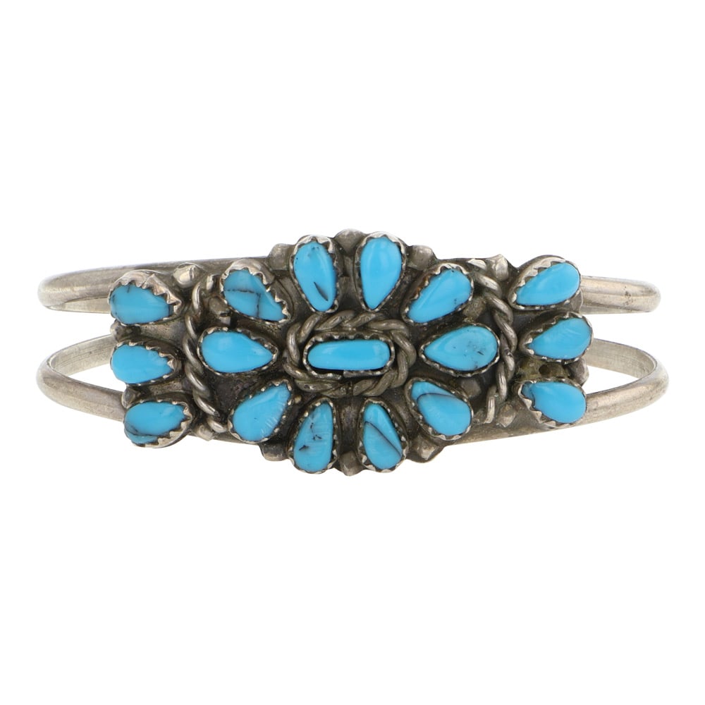 Vintage Cluster Block Cuff Bracelet: Sterling Silver | Block | Vintage Cluster Block Cuff Bracelet | Navajo Native American Southwest Indian Jewelry | Good (no breaks or damages) | Approximate Weight: 12 Grams | Baby Bracelet: 4.25" inne