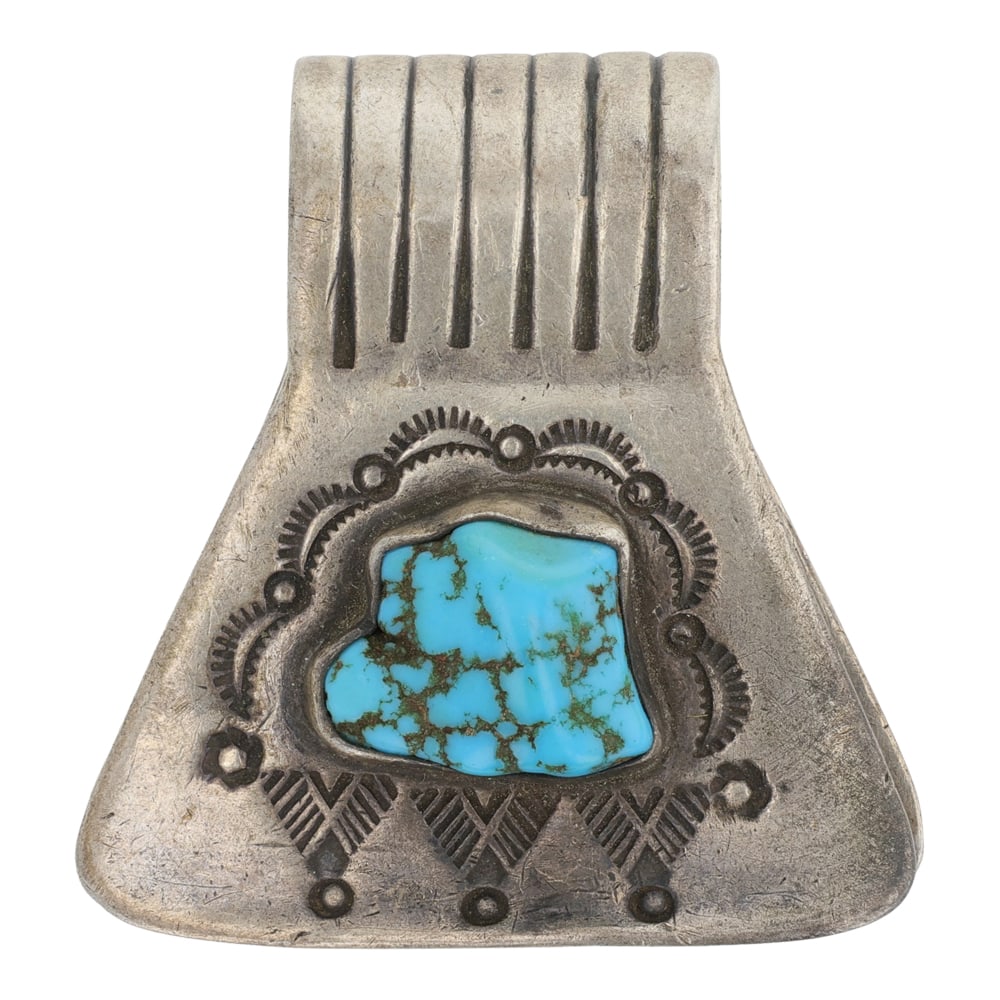 Vintage Navajo Kingman Turquoise Money Clip: Sterling Silver | Genuine Kingman Turquoise | Vintage Navajo Kingman Turquoise Money Clip | Navajo Native American Southwest Indian Jewelry | Good (no breaks or damages) | Approximate Weight: 22 Grams