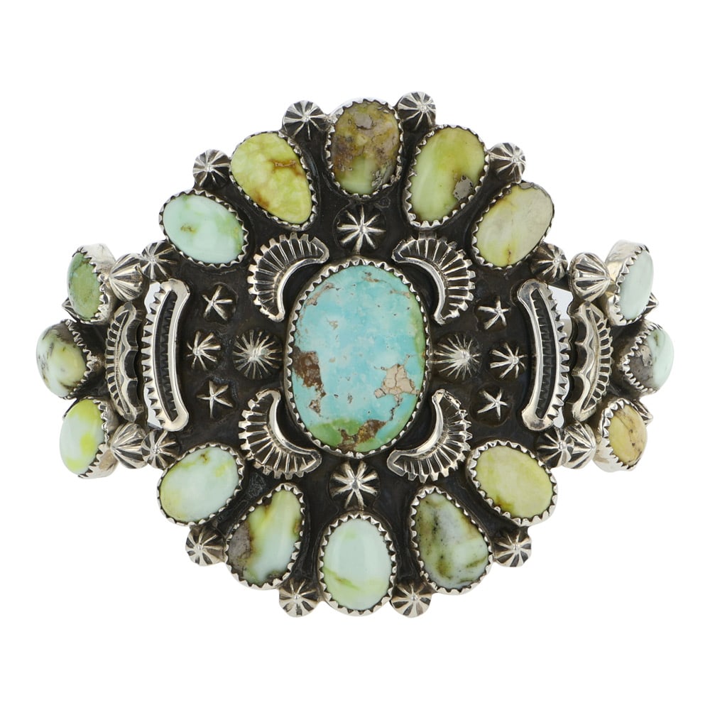 Larson Lee Navajo Palomino Variscite Cluster Cuff Bracelet (1 of 3)