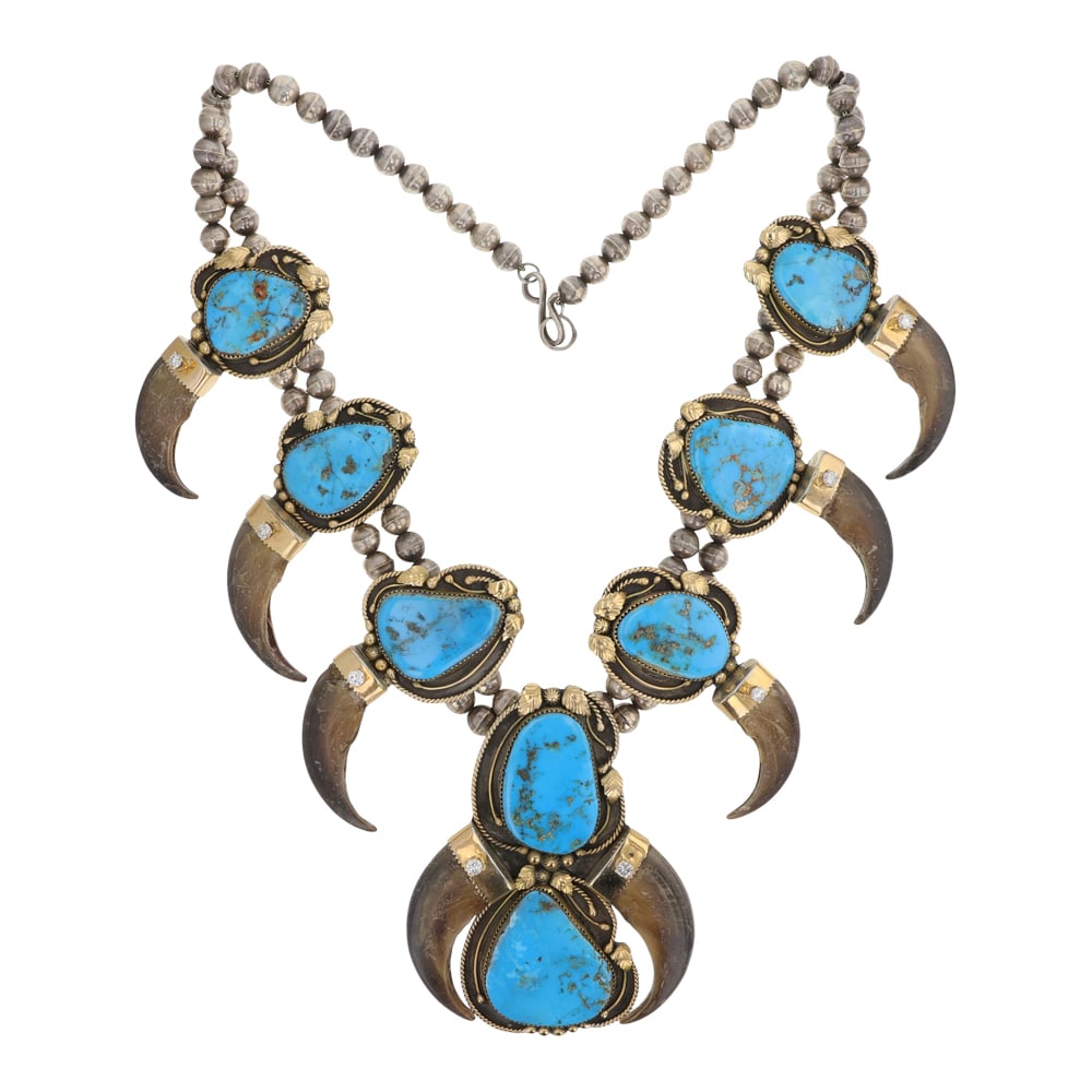 Andy Lee Kirk (1947-2001) Award Winning Navajo Artist 14K Gold & Sterling Persian Turquoise & - 2