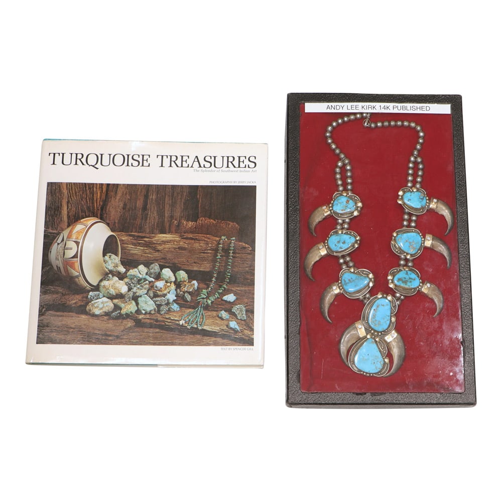 Andy Lee Kirk (1947-2001) Award Winning Navajo Artist 14K Gold & Sterling Persian Turquoise & - 7