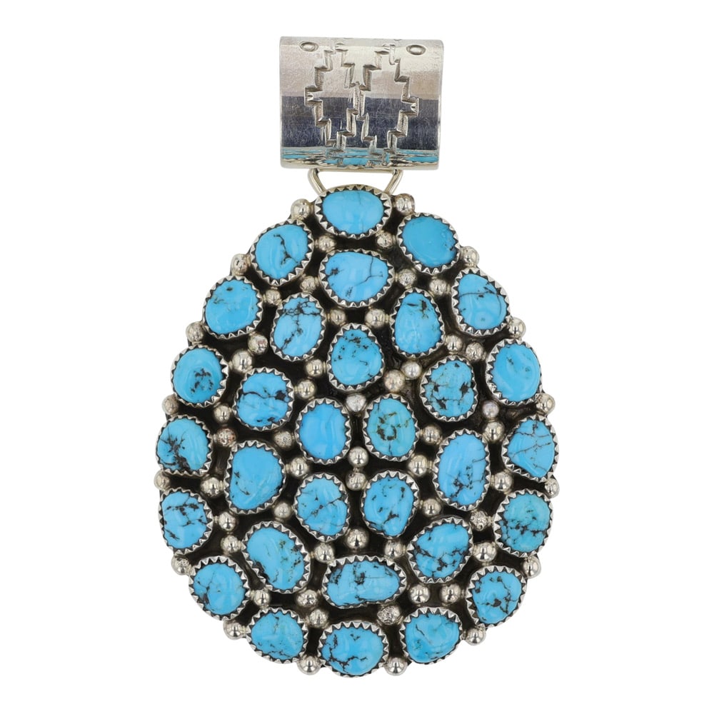 Mike Harrison Navajo Kingman Turquoise Pendant: Sterling Silver | Genuine Kingman Turquoise | Mike Harrison Navajo Kingman Turquoise Pendant | Navajo Native American Southwest Indian Jewelry | Good (no breaks or damages) | Approximate Weight: 43 Gr