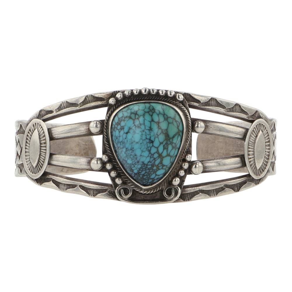 Vintage Navajo Spiderweb Turquoise Cuff Bracelet: Sterling Silver | Genuine Turquoise | Vintage Navajo Spiderweb Turquoise Cuff Bracelet | Navajo Native American Southwest Indian Jewelry | Good (no breaks or damages) | Approximate Weight: 29 Grams | 