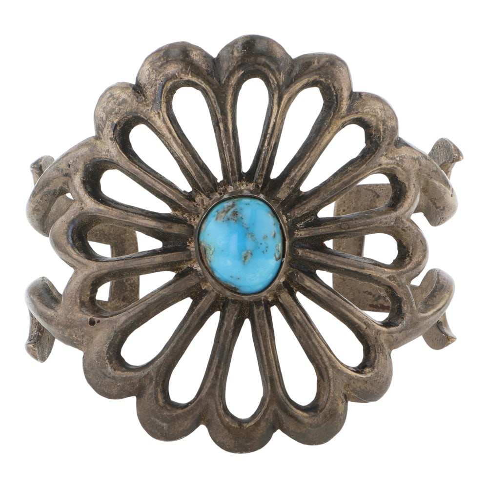 Vintage Navajo Turquoise Sandcast Cuff Bracelet: Sterling Silver | Genuine Turquoise | Vintage Navajo Turquoise Sandcast Cuff Bracelet | Navajo Native American Southwest Indian Jewelry | Good (no breaks or damages) | Approximate Weight: 81 Grams | B