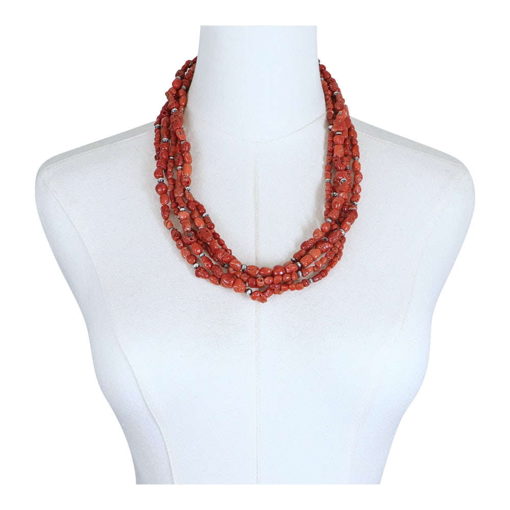 Navajo Mediterranean Coral Five Strand Necklace (1 of 3)