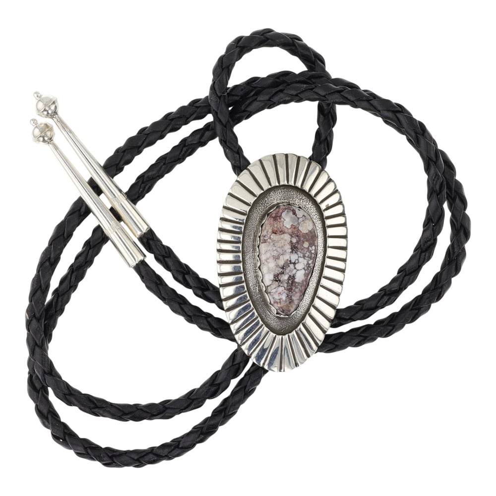 Navajo Wildhorse Shadowbox Bolo Tie: Sterling Silver | Genuine Widhorse | Navajo Wildhorse Shadowbox Bolo Tie | Navajo Native American Southwest Indian Jewelry | Good (no breaks or damages) | Approximate Weight: 37 Grams | Bolo: 19" leng
