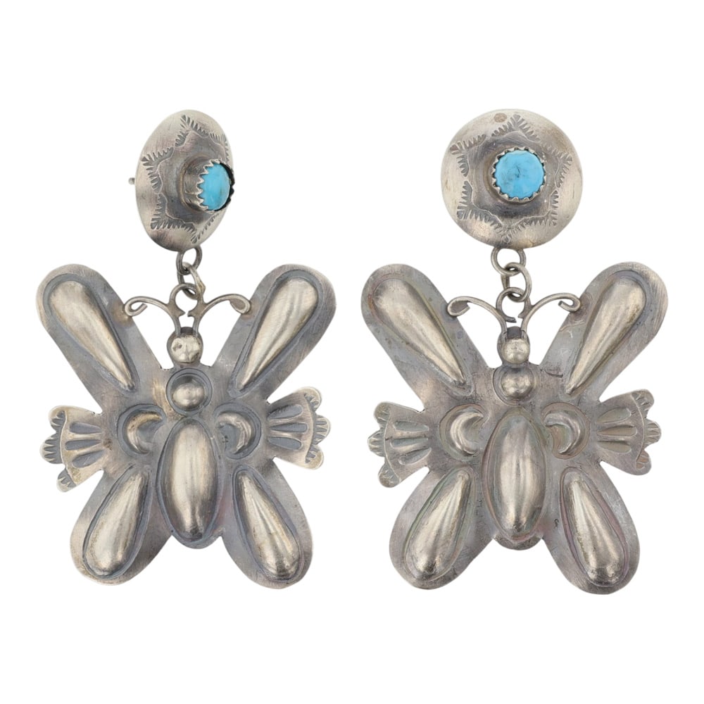 Tim Yazzie Navajo Kingman Turquoise Butterfly Earrings (1 of 2)