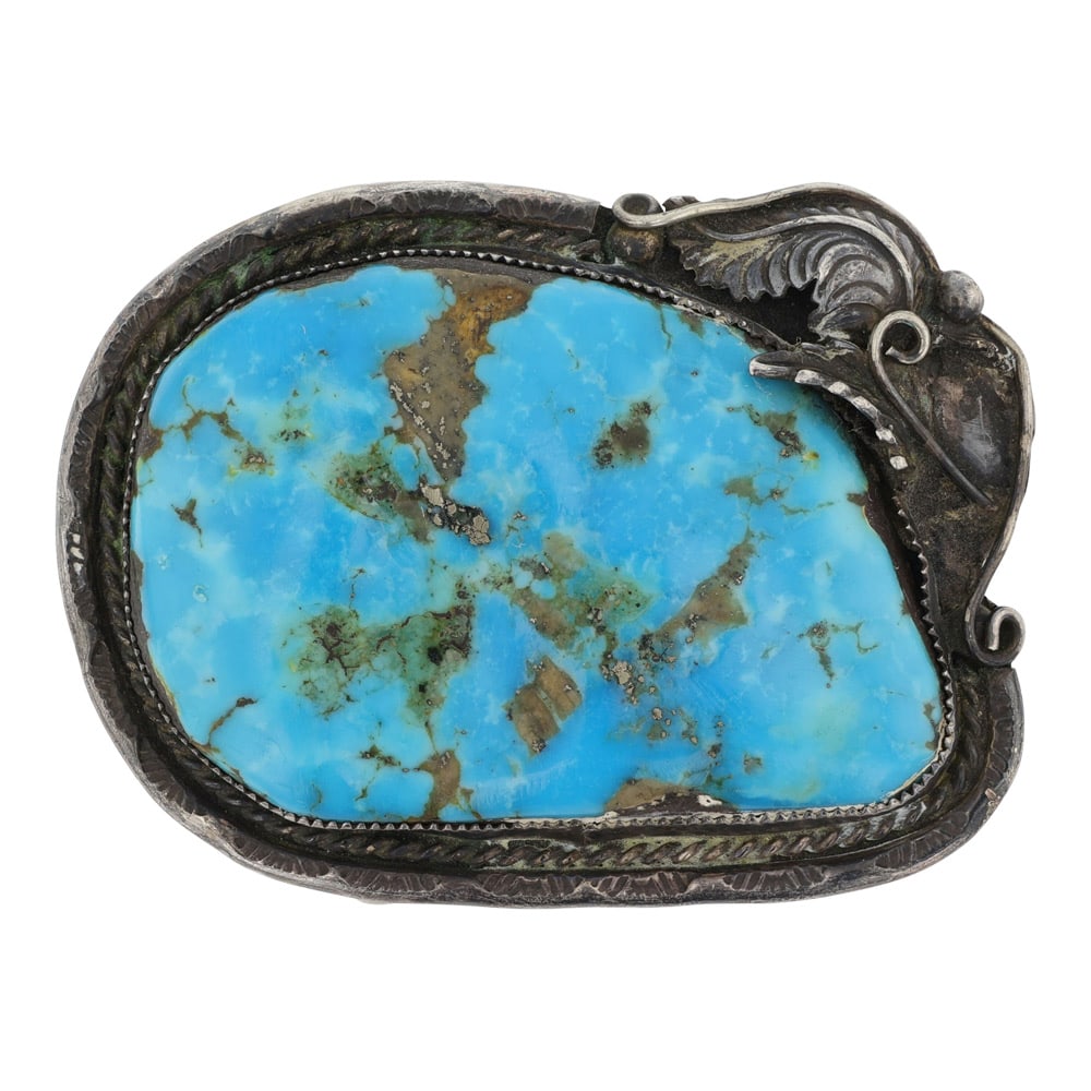 Vintage Navajo Nevada Turquoise Freeform Belt Buckle: Sterling Silver | Genuine Nevada Turquoise | Vintage Navajo Nevada Turquoise Freeform Belt Buckle | Navajo Native American Southwest Indian Jewelry | Good (no breaks or damages) | Approximate Weight: 