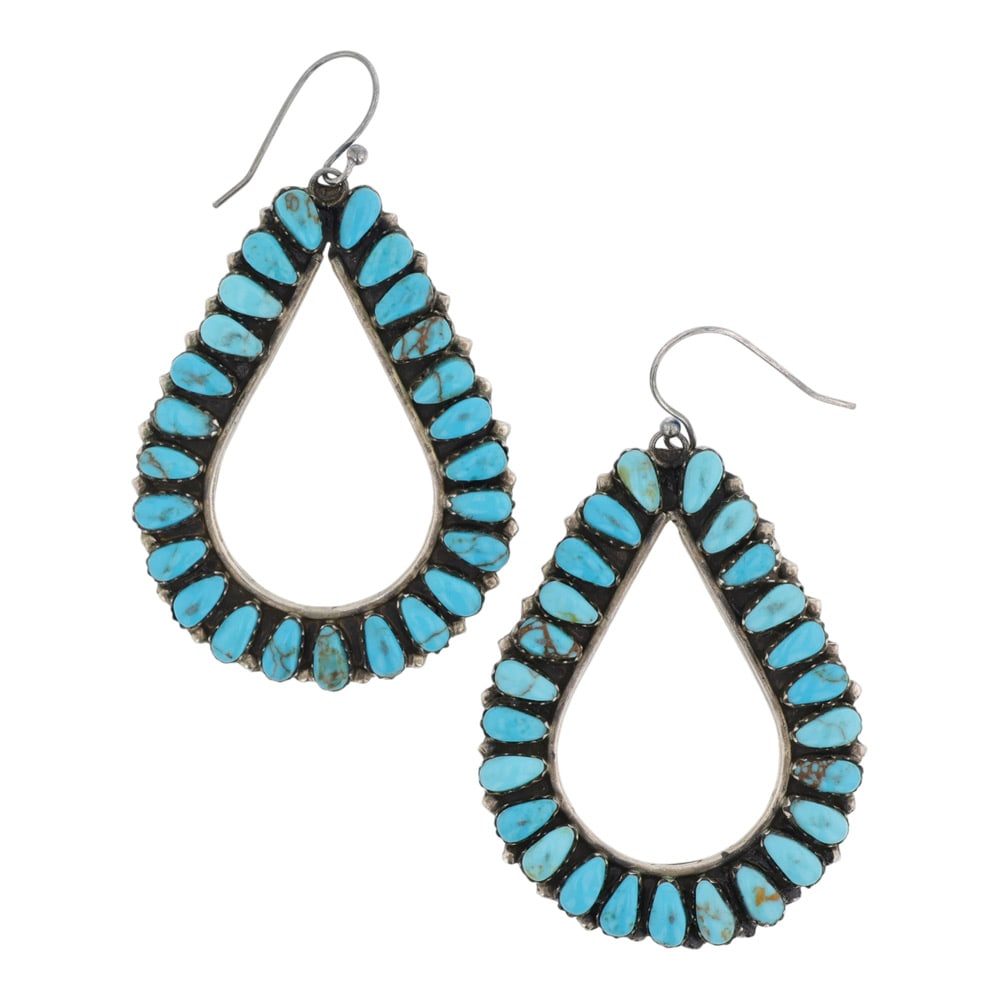 Navajo Kingman Turquoise Earrings: Sterling Silver | Genuine Kingman Turquoise | Navajo Kingman Turquoise Earrings | Navajo Native American Southwest Indian Jewelry | Good (no breaks or damages) | Approximate Weight: 17 Grams | Earring