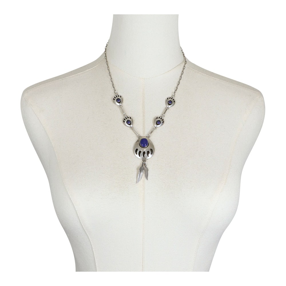 Navajo Lapis Bear Paw Necklace (1 of 3)