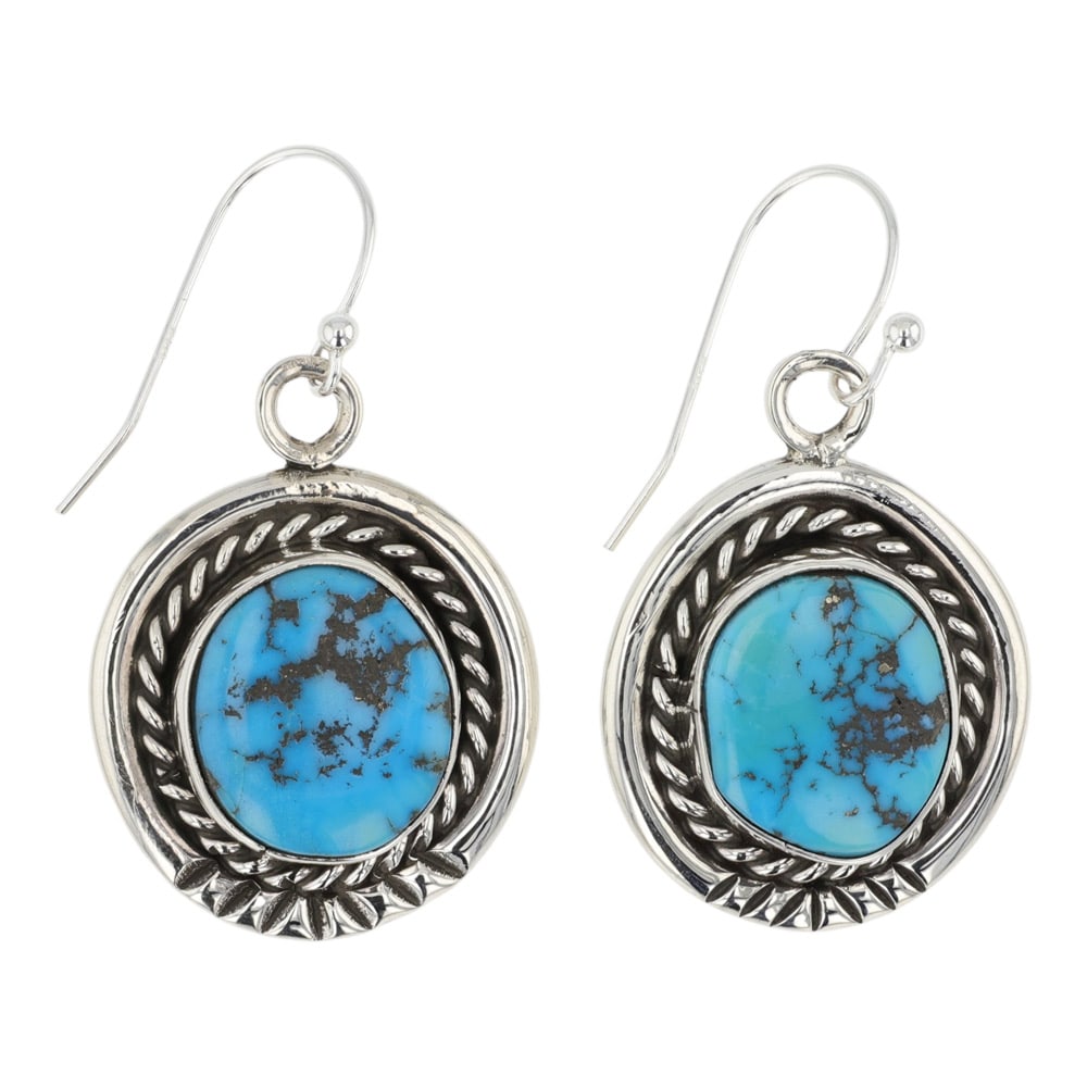 Navajo Kingman Turquoise Earrings: Sterling Silver | Genuine Kingman Turquoise | Navajo Kingman Turquoise Earrings | Navajo Native American Southwest Indian Jewelry | Good (no breaks or damages) | Approximate Weight: 14 Grams | Earring