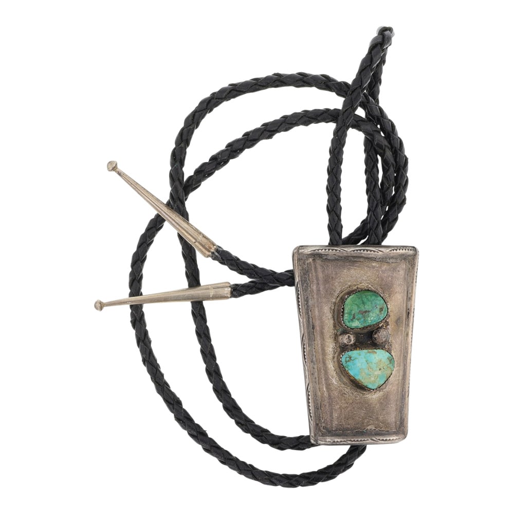 Vintage Navajo Nevada Turquoise Bolo Tie: Sterling Silver | Genuine Nevada Turquoise | Vintage Navajo Nevada Turquoise Bolo Tie | Navajo Native American Southwest Indian Jewelry | Good (no breaks or damages) | Approximate Weight: 60 Grams | B