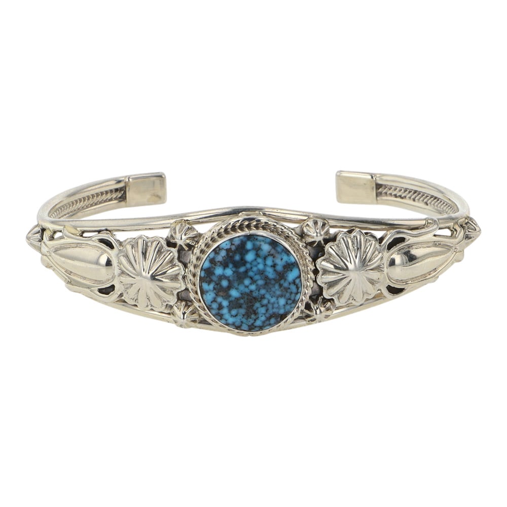 RB Navajo Spiderweb Kingman Turquoise Bracelet: Sterling Silver | Genuine Kingman Turquoise | RB Navajo Spiderweb Kingman Turquoise Bracelet | Navajo Native American Southwest Indian Jewelry | Good (no breaks or damages) | Approximate Weight: 20 Gr