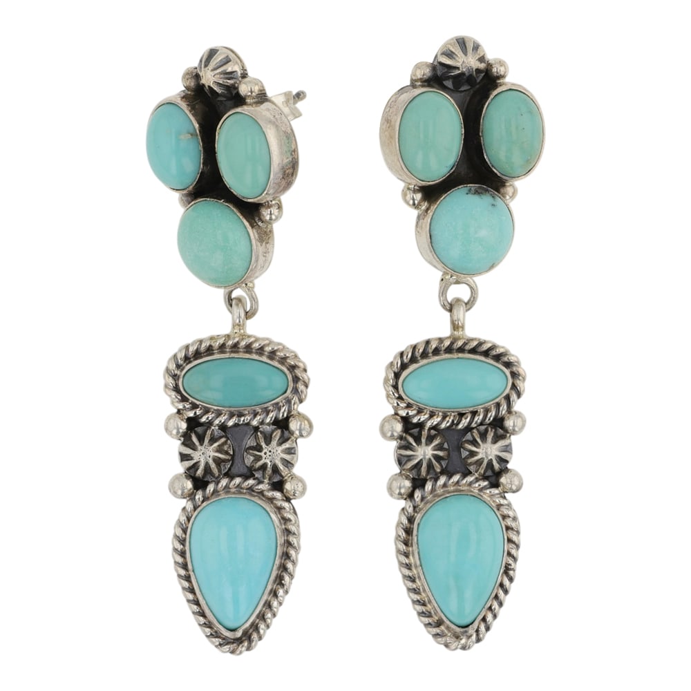 Carol Wylie Navajo Campitos Turquoise Earrings: Sterling Silver | Genuine Campitos Turquoise | Carol Wylie Navajo Campitos Turquoise Earrings | Navajo Native American Southwest Indian Jewelry | Good (no breaks or damages) | Approximate Weight: 15 G