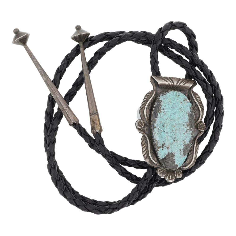 Vintage Navajo Nevada Turquoise Bolo Tie: Sterling Silver | Genuine Nevada Turquoise | Vintage Navajo Nevada Turquoise Bolo Tie | Navajo Native American Southwest Indian Jewelry | Good (no breaks or damages) | Approximate Weight: 41 Grams | B