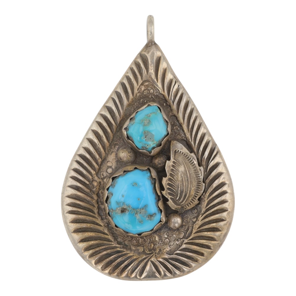 Navajo Kingman Turquoise Two Stone Pendant (1 of 2)