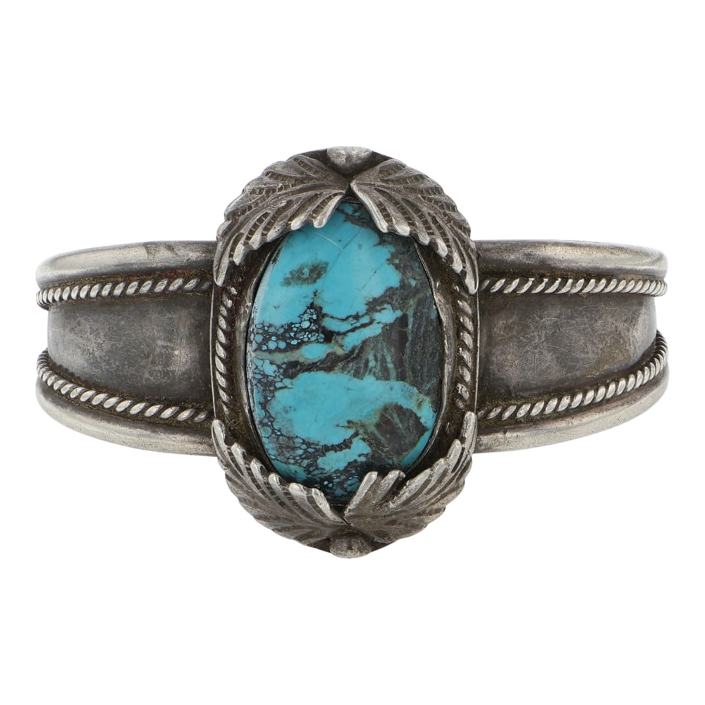 Vintage Navajo Hubei Turquoise Bracelet: Sterling Silver | Genuine Hubei Turquoise | Vintage Navajo Hubei Turquoise Bracelet | Navajo Native American Southwest Indian Jewelry | Good (no breaks or damages) | Approximate Weight: 37 Grams | Bra
