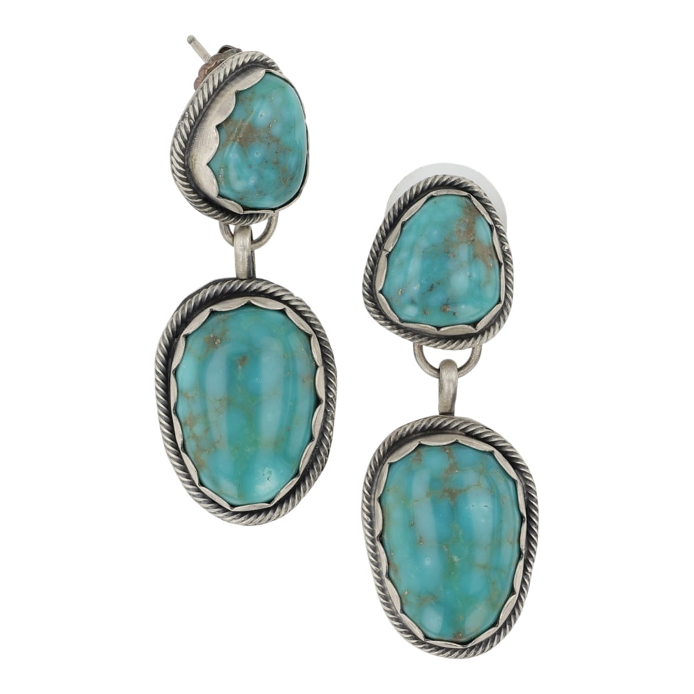 Aaron Robertson Navajo Fox Turquoise Earrings: Sterling Silver | Genuine Fox Turquoise | Aaron Robertson Navajo Fox Turquoise Earrings | Navajo Native American Southwest Indian Jewelry | Good (no breaks or damages) | Approximate Weight: 16 Grams |