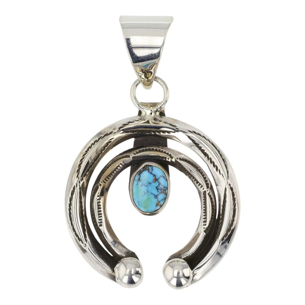 Navajo Spiderweb Turquoise Naja Pendant: Sterling Silver | Genuine Turquoise | Navajo Spiderweb Turquoise Naja Pendant | Navajo Native American Southwest Indian Jewelry | Good (no breaks or damages) | Approximate Weight: 10 Grams | Pendant: 