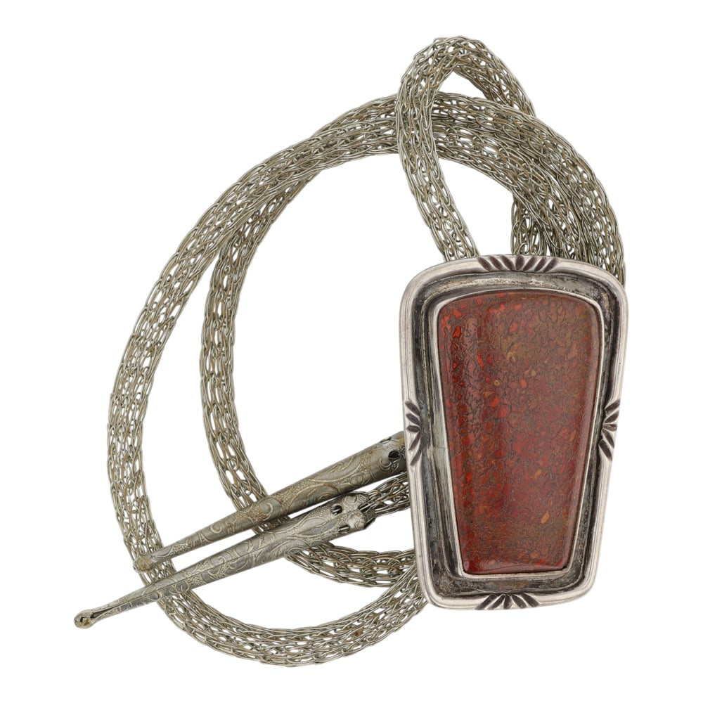 Vintage Navajo Gem Bone Unique Bolo Tie With All sterling Silver Bolo Cord (1 of 3)