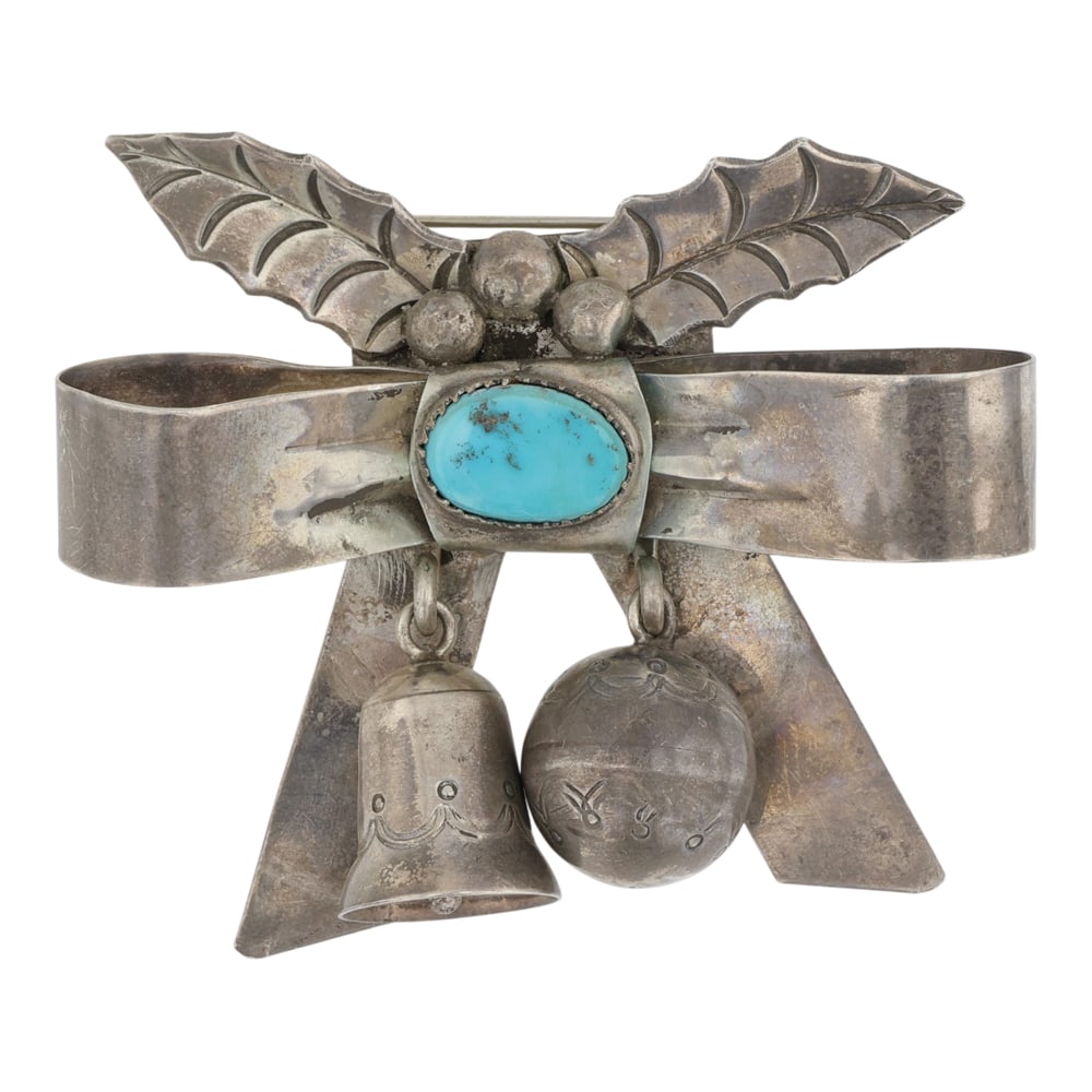 Elizabeth Margeret Whitman Vintage Navajo Kingman Turquoise Pin: Sterling Silver | Genuine Kingman Turquoise | Elizabeth Margeret Whitman Vintage Navajo Kingman Turquoise Pin | Navajo Native American Southwest Indian Jewelry | Good (no breaks or damages) | Approxim