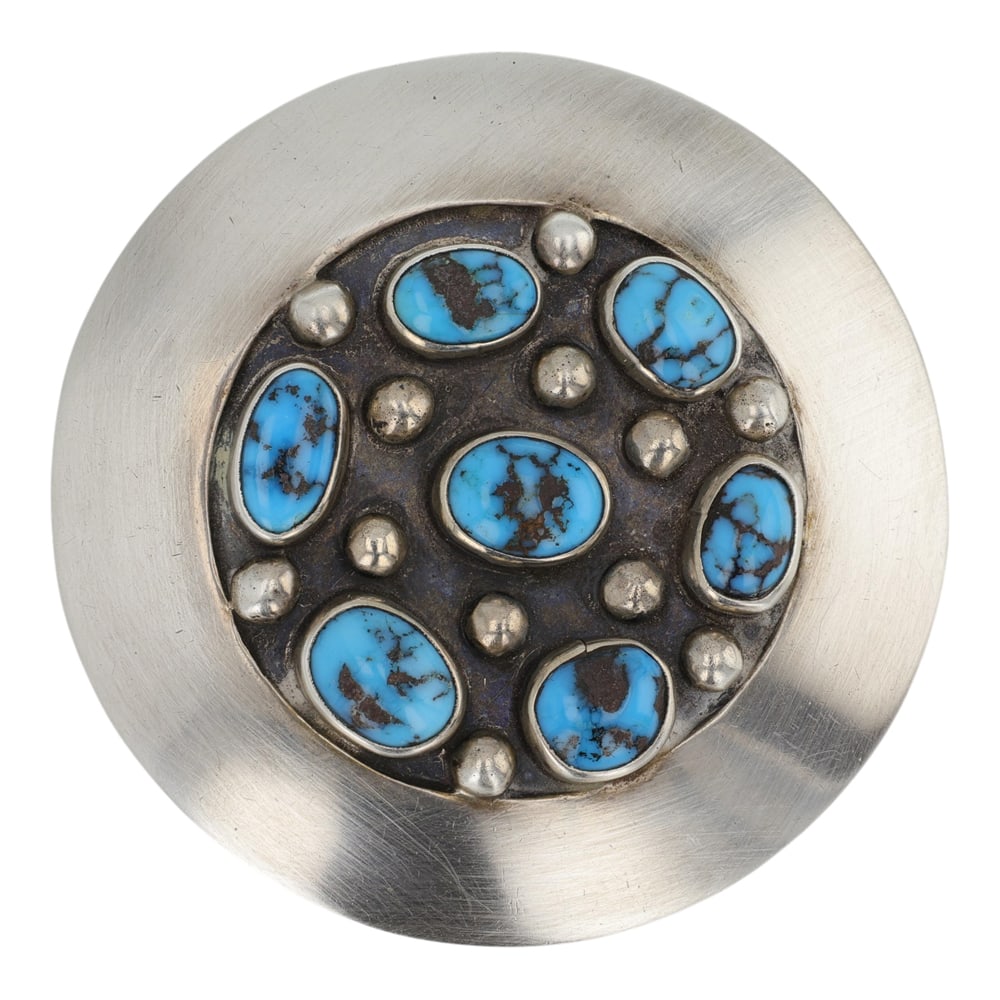 Alice Benally Vintage Navajo Persian Turquoise Pin/ Pendant: Sterling Silver | Genuine Persian Turquoise | Alice Benally Vintage Navajo Persian Turquoise Pin/ Pendant | Navajo Native American Southwest Indian Jewelry | Good (no breaks or damages) | Approximate 