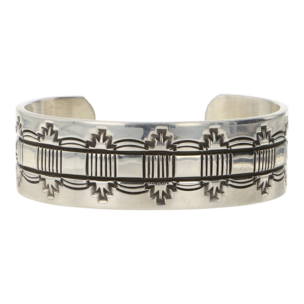 Bruce Morgan Talented Renowned Navajo Artist Deep Stamp-Work Cuff Bracelet (1 of 3)