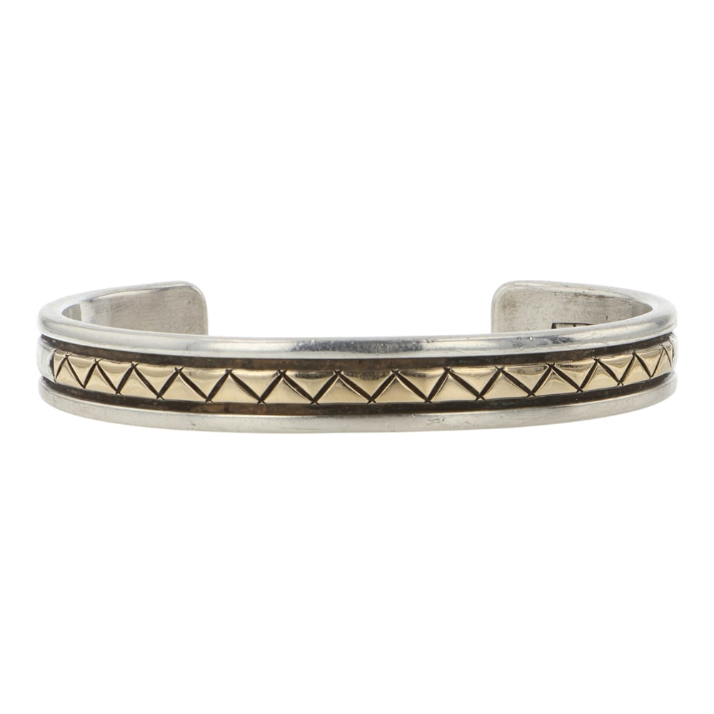 Albert Jake Multi Talented Navajo Artist 14K Gold & Sterling Silver Cuff Bracelet: Sterling Silver &14K Gold | | Albert Jake Multi Talented Navajo Artist 14K Gold & Sterling Silver Cuff Bracelet | Navajo Native American Southwest Indian Jewelry | Good (no breaks or damages) | Approx