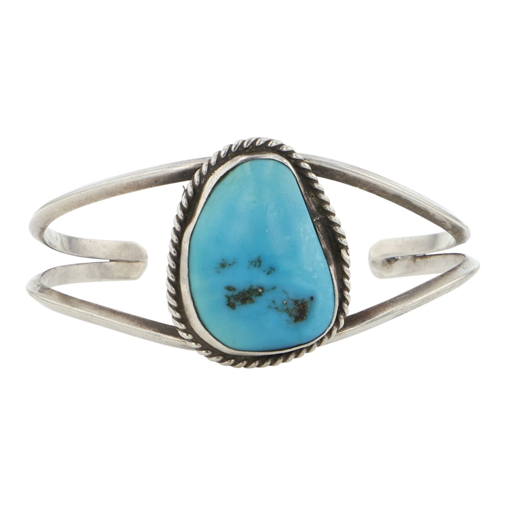 Vintage Navajo Kingman Turquosie Cuff Bracelet: Sterling Silver | Genuine Kingman Turquoise | Vintage Navajo Kingman Turquosie Cuff Bracelet | Navajo Native American Southwest Indian Jewelry | Good (no breaks or damages) | Approximate Weight: 16 Gr