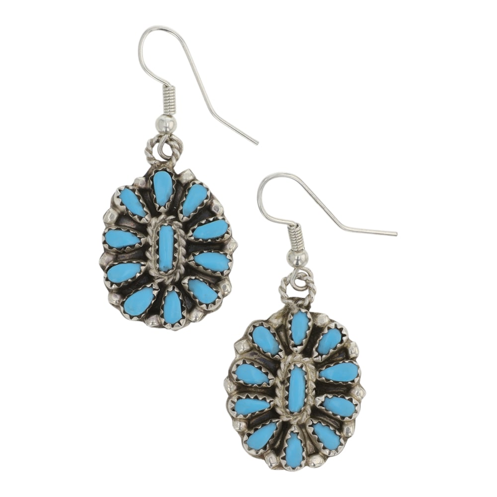 Navajo Kingman Turquoise Cluster Earrings: Sterling Silver | Genuine Kingman Turquoise | Navajo Kingman Turquoise Cluster Earrings | Navajo Native American Southwest Indian Jewelry | Good (no breaks or damages) | Approximate Weight: 5 Grams | 