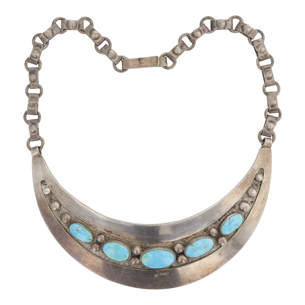 Vintage Navajo Nevada Turquoise Collar Necklace: Sterling Silver | Genuine Nevada Turquoise | Vintage Navajo Nevada Turquoise Collar Necklace | Navajo Native American Southwest Indian Jewelry | Good (no breaks or damages) | Approximate Weight: 75 Gr