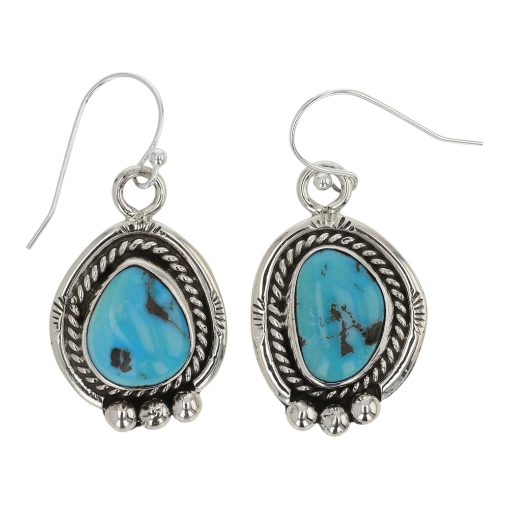 Navajo Kingman Turquoise Earrings: Sterling Silver | Genuine Kingman Turquoise | Navajo Kingman Turquoise Earrings | Navajo Native American Southwest Indian Jewelry | Good (no breaks or damages) | Approximate Weight: 12 Grams | Earring