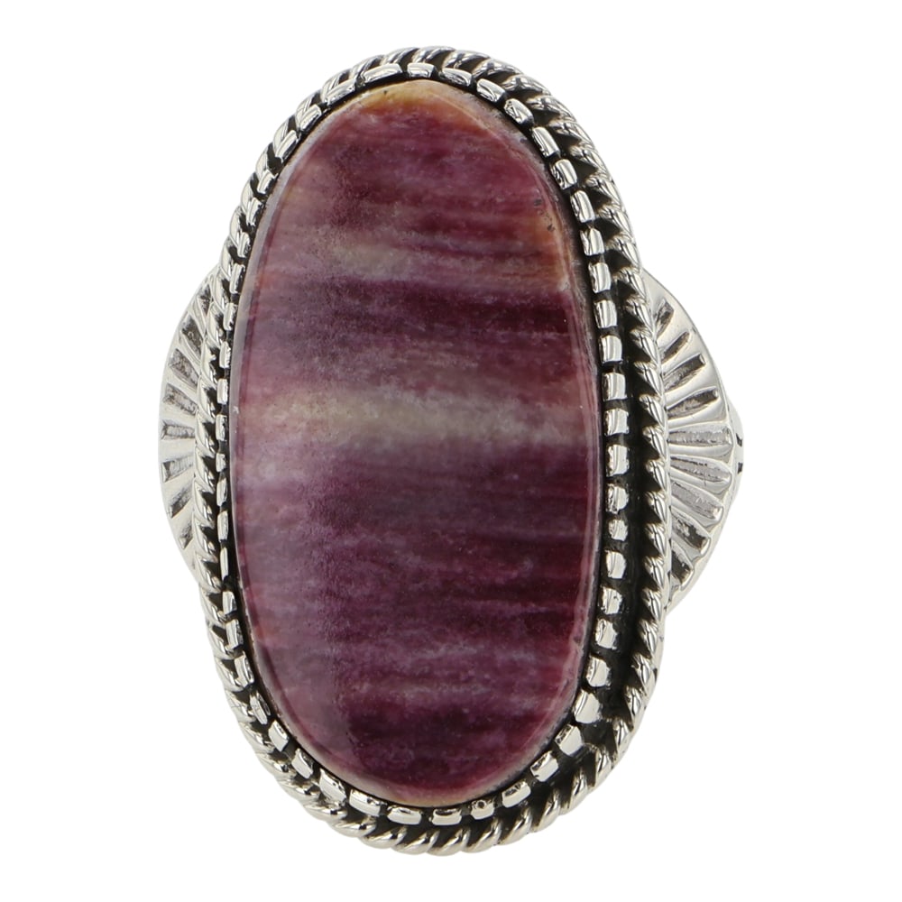 Richard Jim Navajo Spiny Oyster Ring: Sterling Silver | Genuine Spiny Oyster | Richard Jim Navajo Spiny Oyster Ring | Navajo Native American Southwest Indian Jewelry | Good (no breaks or damages) | Approximate Weight: 10 Grams | Ring: 7.5
