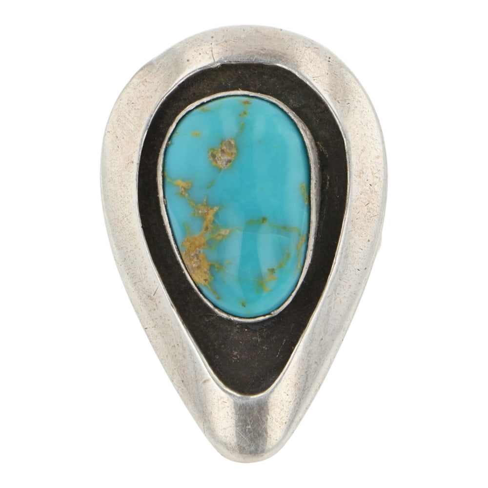 Vintage Navajo Menassa Turquoise Shadowbox Ring: Sterling Silver | Genuine Menassa Turquoise | Vintage Navajo Menassa Turquoise Shadowbox Ring | Navajo Native American Southwest Indian Jewelry | Good (no breaks or damages) | Approximate Weight: 8 Gr