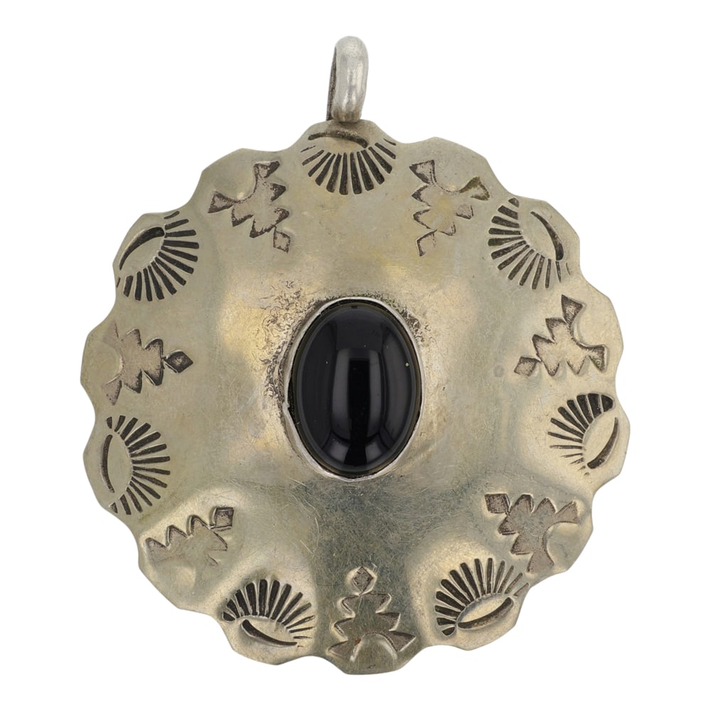 Vintage Navajo Black Onyx Pendant: Sterling Silver | Genuine Black Onyx | Vintage Navajo Black Onyx Pendant | Navajo Native American Southwest Indian Jewelry | Good (no breaks or damages) | Approximate Weight: 14 Grams | Pendant: 2.25"