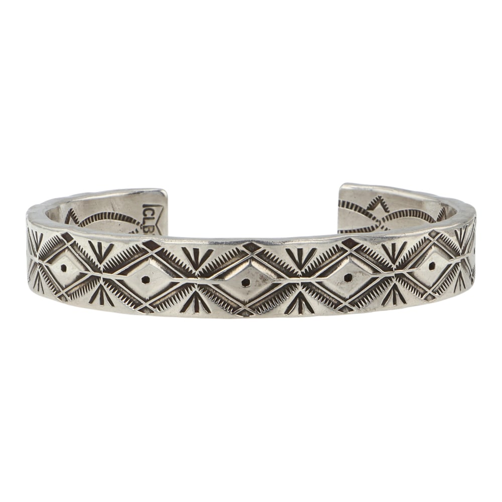 Mitchel Calavaza Award Winning Kewa Pueblo Artist Vintage Plain Silver Stamp Work Bracelet: Sterling Silver | | Mitchel Calavaza Award Winning Kewa Pueblo Artist Vintage Plain Silver Stamp Work Bracelet | Kewa Pueblo Native American Southwest Indian Jewelry | Good (no breaks or damages) | Ap