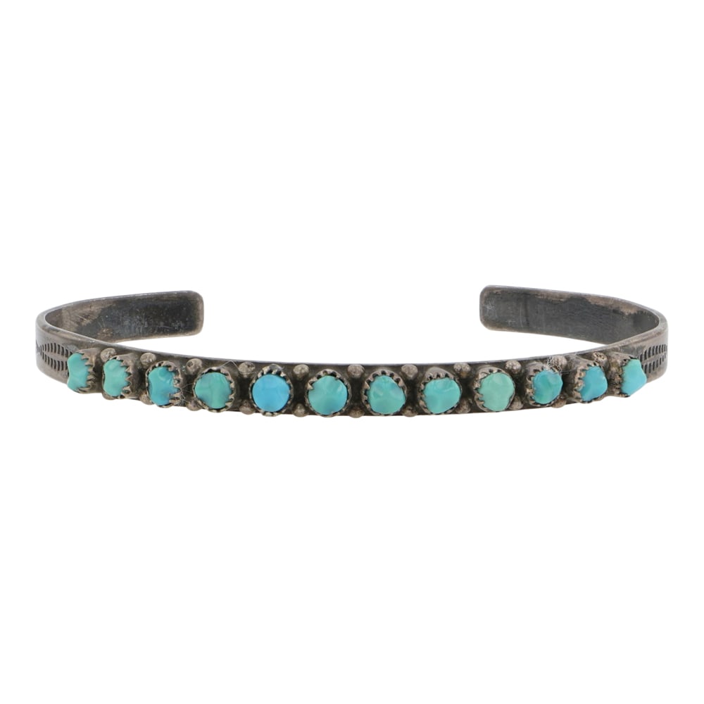 Vintage Navajo Kingman Turquoise Row Bracelet: Sterling Silver | Genuine Kingman Turquoise | Vintage Navajo Kingman Turquoise Row Bracelet | Navajo Native American Southwest Indian Jewelry | Good (no breaks or damages) | Approximate Weight: 8 Gram