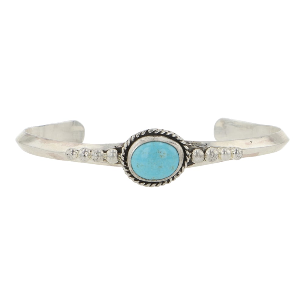 Talie Benally Navajo Campitos Turquoise Cuff Bracelet: Sterling Silver | Genuine Campitos Turquoise | Talie Benally Navajo Campitos Turquoise Cuff Bracelet | Navajo Native American Southwest Indian Jewelry | Good (no breaks or damages) | Approximate Weigh