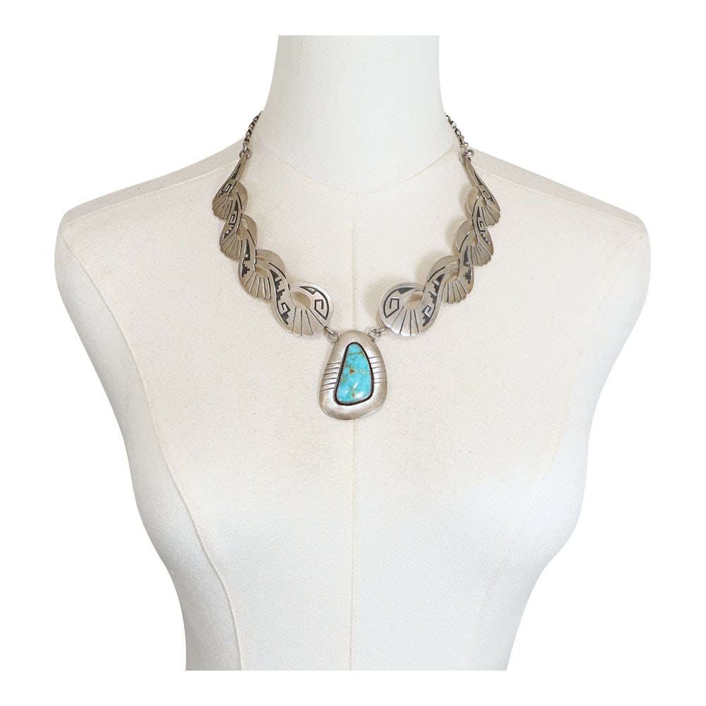 Everett & Mary Teller Talented Navajo Royston Turquoise Derailed Necklace: Sterling Silver | Genuine Royston Turquoise | Everett & Mary Teller Talented Navajo Royston Turquoise Derailed Necklace | Navajo Native American Southwest Indian Jewelry | Good (no breaks or damages) 