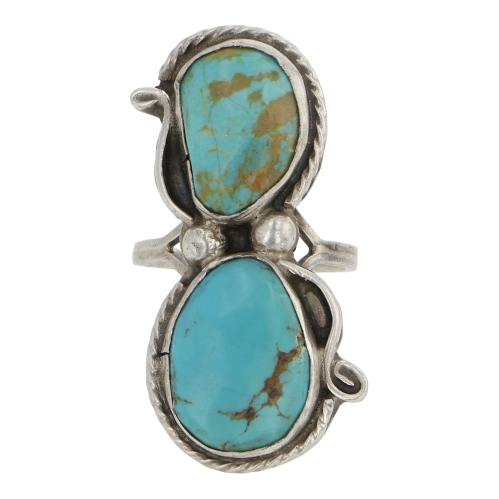 Victor Hicks Navajo Nevada Turquoise Ring: Sterling Silver | Genuine Nevada Turquoise | Victor Hicks Navajo Nevada Turquoise Ring | Navajo Native American Southwest Indian Jewelry | Good (no breaks or damages) | Approximate Weight: 8 Grams | R