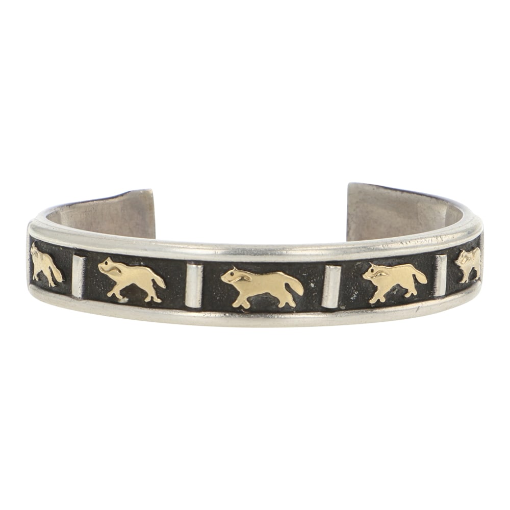 Vintage Estate 14K Gold Sterling Silver Cuff Bracelet: Sterling Silver & 14K Gold | | Vintage Estate 14K Gold Sterling Silver Cuff Bracelet | Estate Jewelry Collection | Good (no breaks or damages) | Approximate Weight: 36 Grams | Bracelet: 5.25" inner, 1