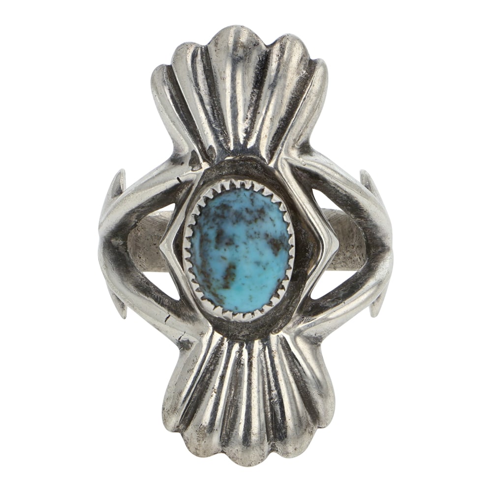 Vintage Navajo Turquoise Sandcast Ring: Sterling Silver | Genuine Turquoise | Vintage Navajo Turquoise Sandcast Ring | Navajo Native American Southwest Indian Jewelry | Good (no breaks or damages) | Approximate Weight: 11 Grams | Ring: 8 si
