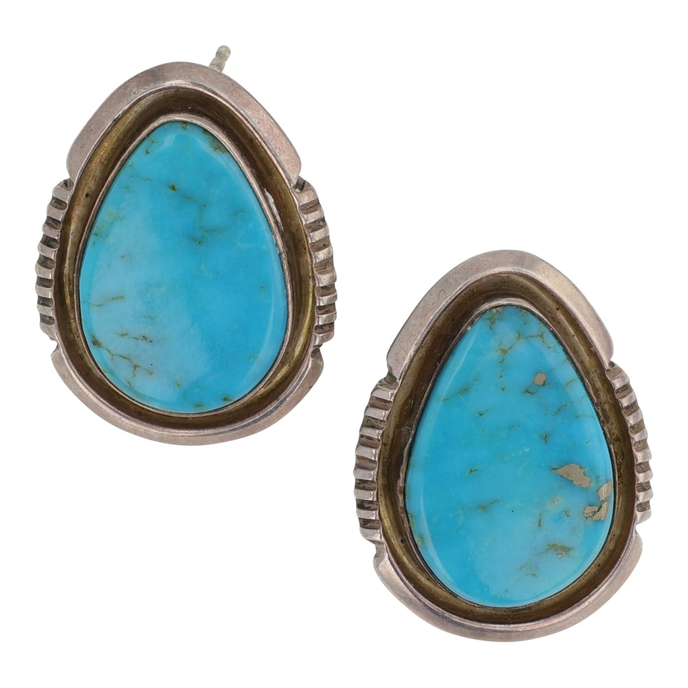Vintage Navajo Blue Ridge Turquoise Earrings: Sterling Silver | Genuine Blue Ridge Turquoise | Vintage Navajo Blue Ridge Turquoise Earrings | Navajo Native American Southwest Indian Jewelry | Good (no breaks or damages) | Approximate Weight: 8 Gr