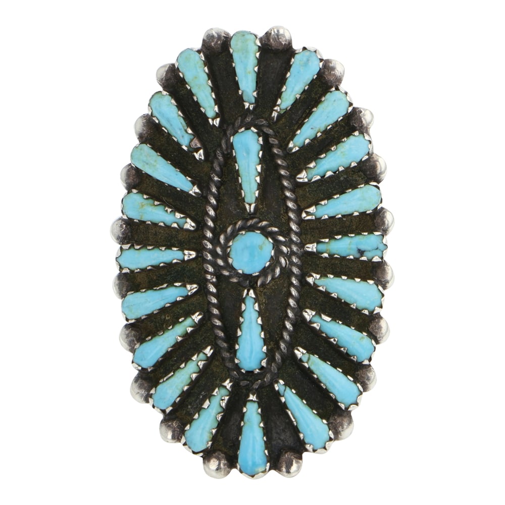 Navajo Cluster Block Ring: Sterling Silver | Block | Navajo Cluster Block Ring | Navajo Native American Southwest Indian Jewelry | Good (no breaks or damages) | Approximate Weight: 12 Grams | Ring: 7 size, 1.75" x 1" face |