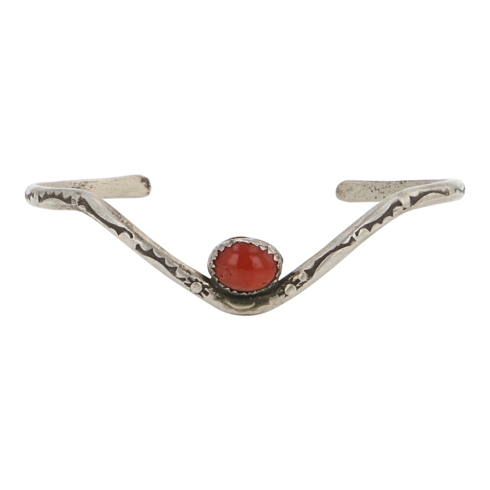 Vintage Navajo Mediterranean Corla Cuff Bracelet: Sterling Silver | Genuine Mediterranean Coral | Vintage Navajo Mediterranean Corla Cuff Bracelet | Navajo Native American Southwest Indian Jewelry | Good (no breaks or damages) | Approximate Weight: 7